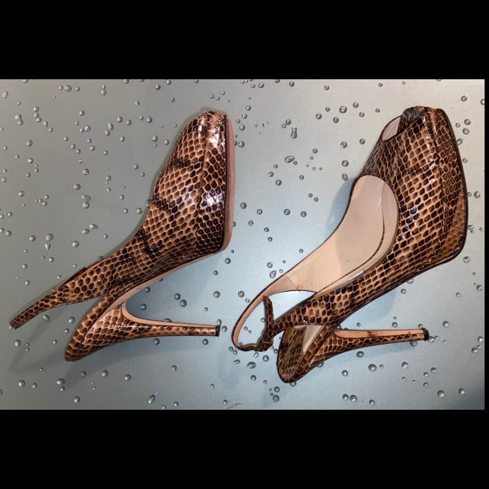 Jimmy Choo Python Snakeskin Peep Toe Heels 37.5 - image 3